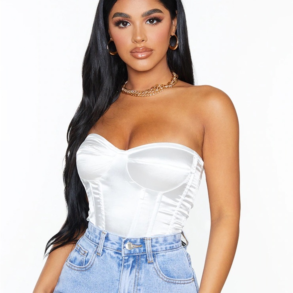 Prettylittlething white satin strapless corset top